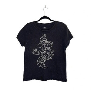 Disney Black Silver Allover Sparkle Minnie Mouse Graphic Boxy Tee Xlarge Women’s